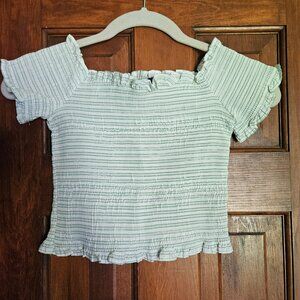 Zara Soft Green Stripe Gently Used Stretch Top Sz XS